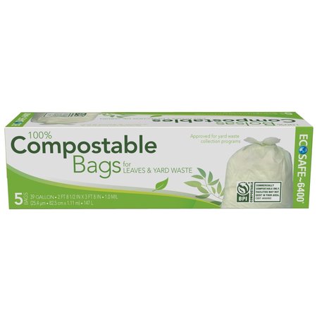 ECO-SAFE Compostable 39 gal Lawn & Leaf Bags Twist Tie 5 pk, 5PK C042787S